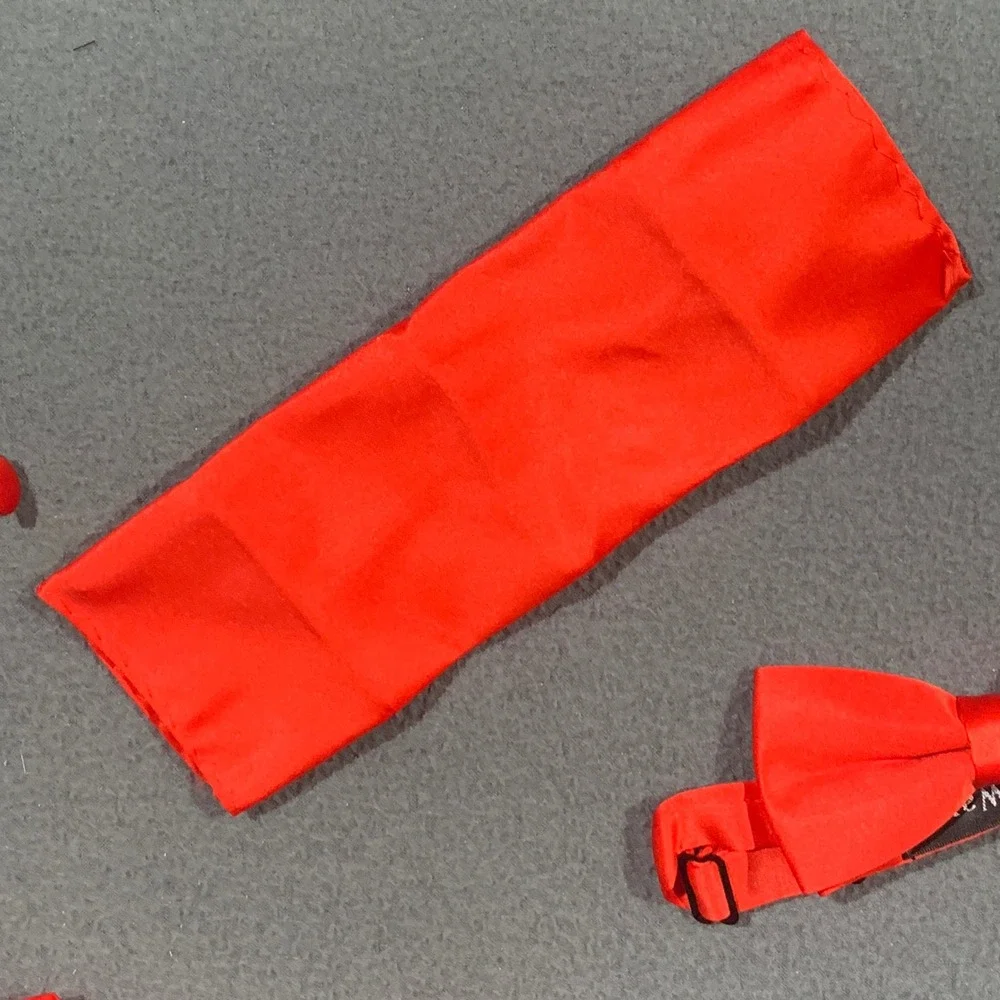 Barry.Wang Vest Set Men XXXL Red Silk Tie Bowtie Cufflinks Formal Wedding Suit